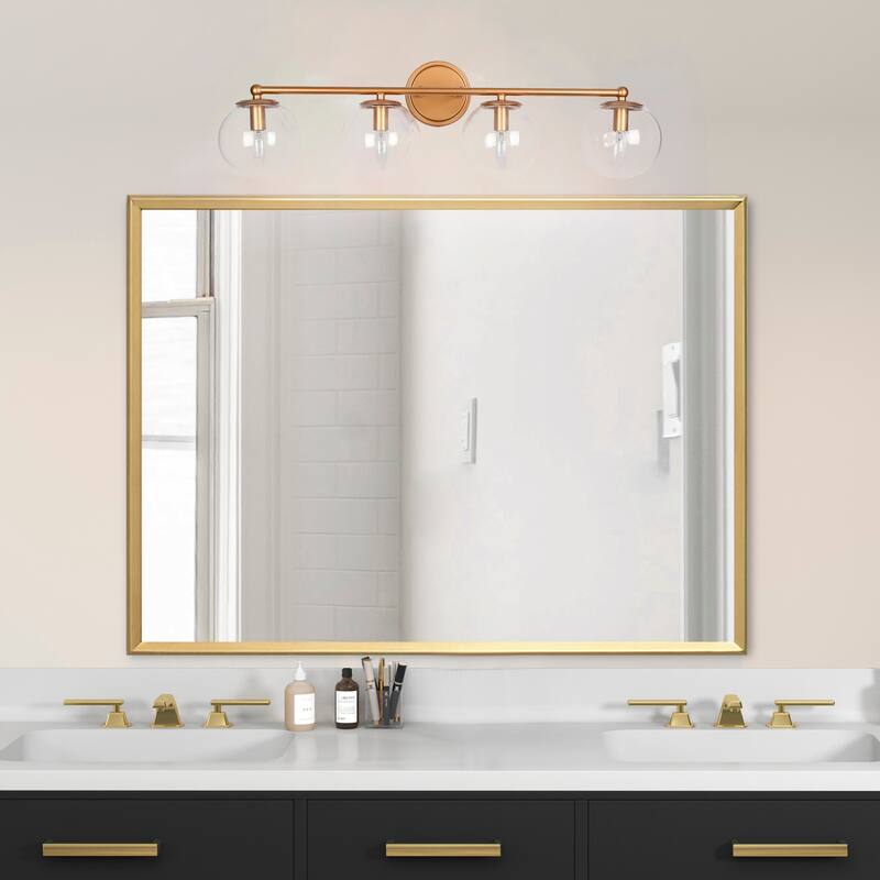 Koini Modern mid-century Gold 4-light Bathroom Vanity Light with Glass Globe Wall Sconce - L 29.5"* W 7"* H 8"
