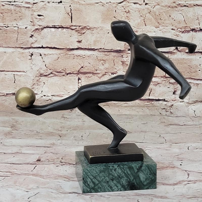 Soccer Player European Football Bronze Statue Sculpture Trophy Collectible 8 Inches X 8 Inches
