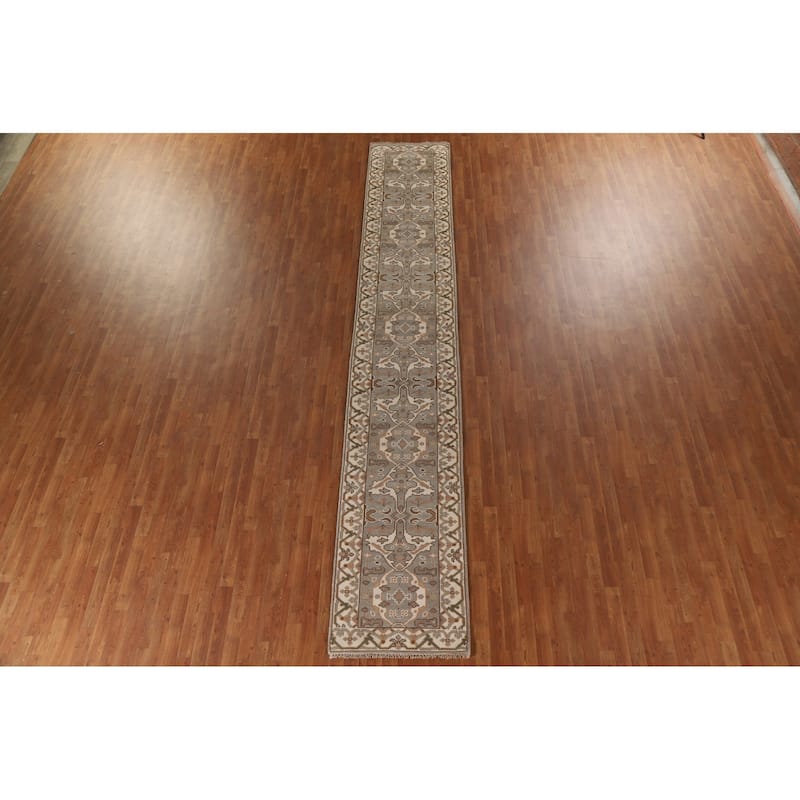 All-Over Oushak Oriental Runner Rug Handmade Wool Carpet - 2'7"x 15'6"