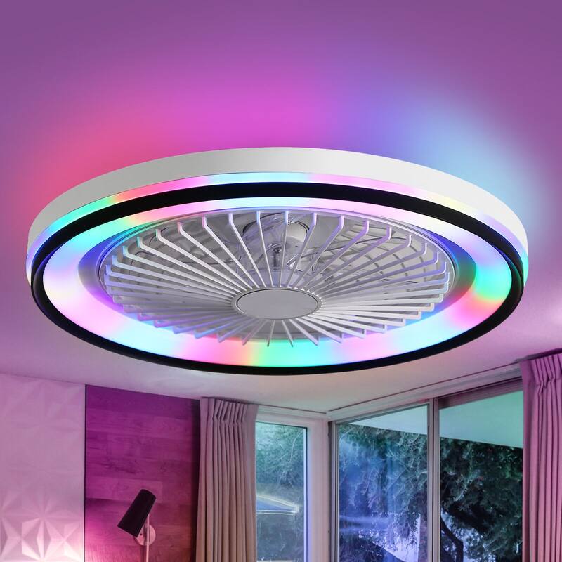 15"/19''/20"/42" RGB Color Dimmable LED Ceiling Fan with APP & Remote Control 6 Wind Speed, with Bluetooth Speaker Optional