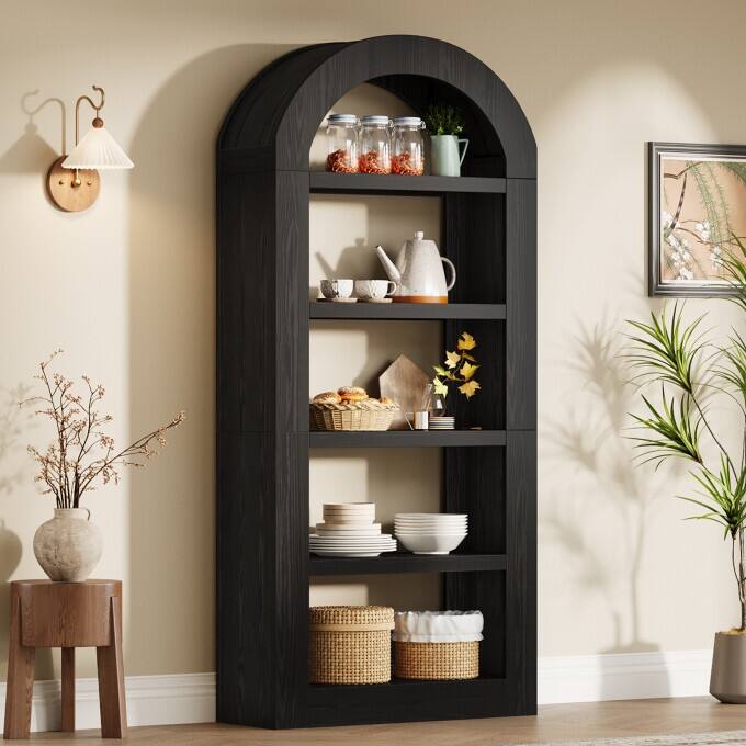 70.9'' Tall Brown Arched Bookshelf with Storage