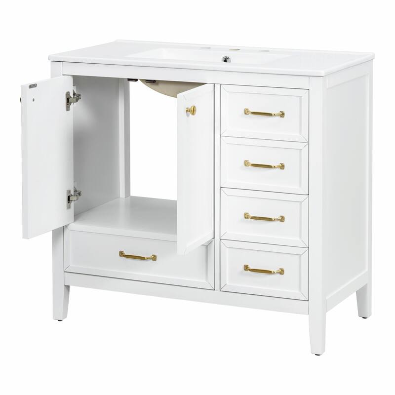 36" Bathroom Vanity with Sink, Cabinet with Soft-Closing Door, 4 Drawers in Varying Sizes