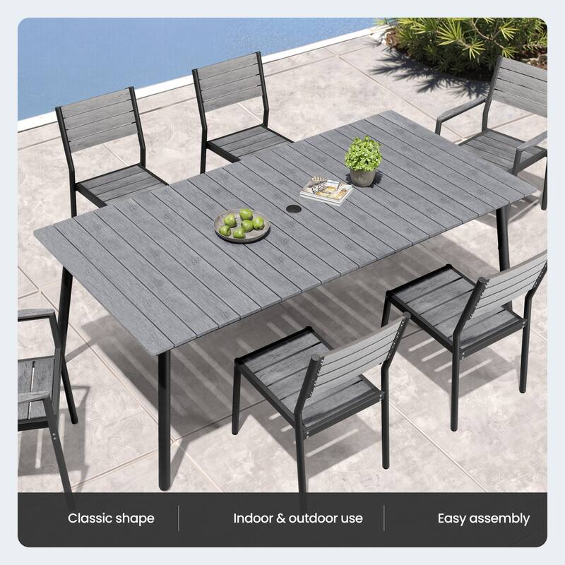 Outdoor Patio Dining Set 7/9 Piece Furniture Set Aluminum Dining Table with Umbrella and Stackable Chairs