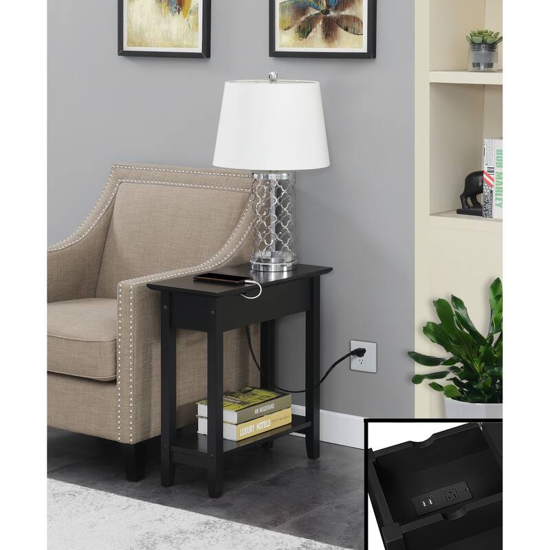 Convenience Concepts American Heritage Flip Top End Table with Charging Station and Shelf - Black