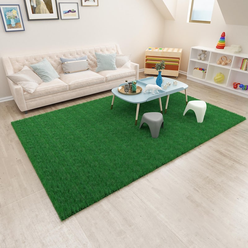 Timechee 6.5' x 10' Faux Green Grass Turf Indoor Outdoor Area Rug - 6.5ft x 10ft