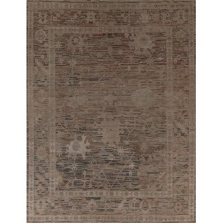 Brown Floral Oushak Turkish Area Rug Handmade Wool Carpet - 8'0