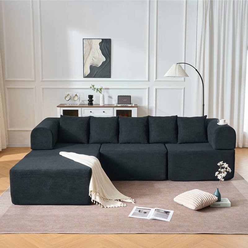 GDFStudio - 4-Seat Modular L-Shaped 106" Sectional Sofa with Movable Chaise & 5 Pillows