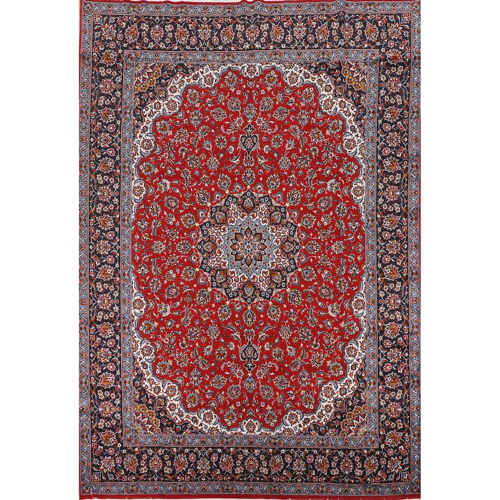 Red Kashan Turkish Rug Floral Oriental Machine-Made Carpet - 9'8" x 12'10"