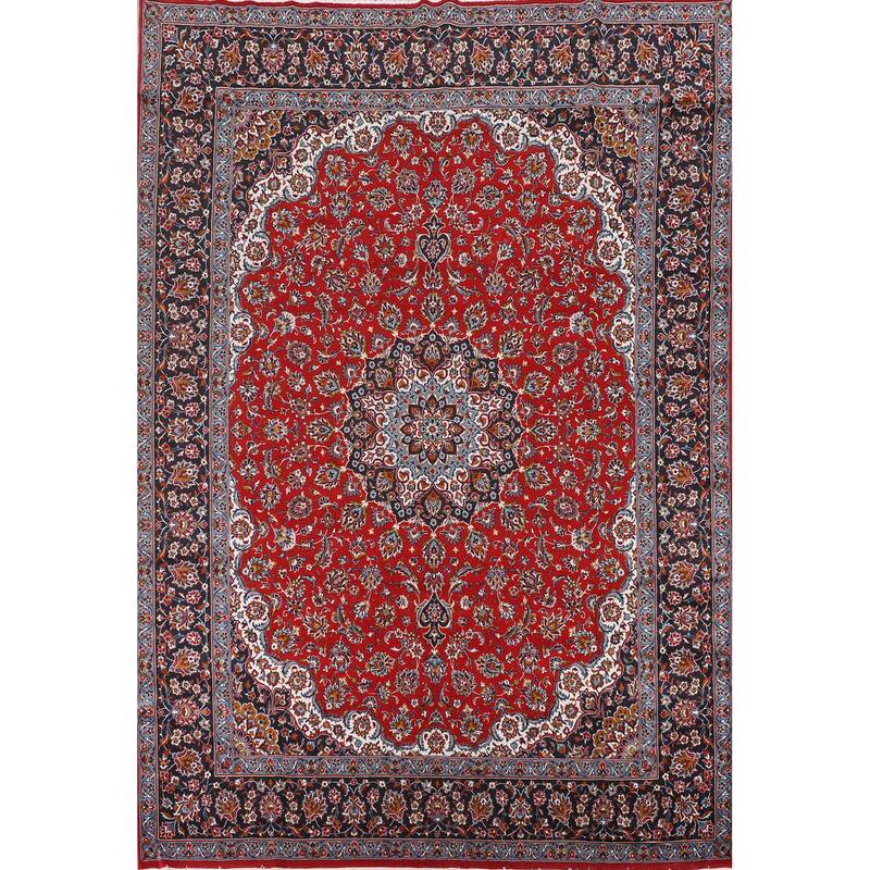 Red Kashan Turkish Rug Floral Oriental Machine-Made Carpet - 9'8" x 12'10"