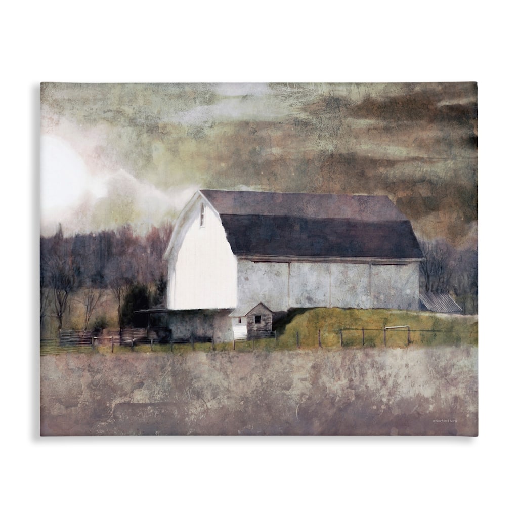 Stupell Stormy Sky Country Farm Barn Murky Field Landscape Canvas Wall Art - Brown