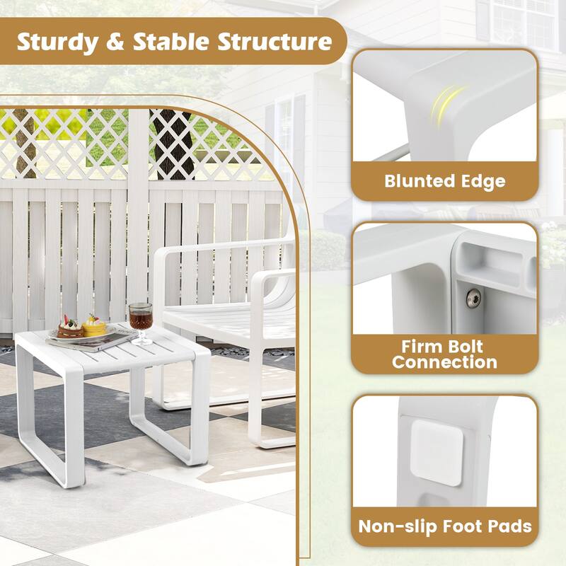 Gymax 3 PCS Patio Furniture Set w/1 Loveseat & 2 Side Tables
