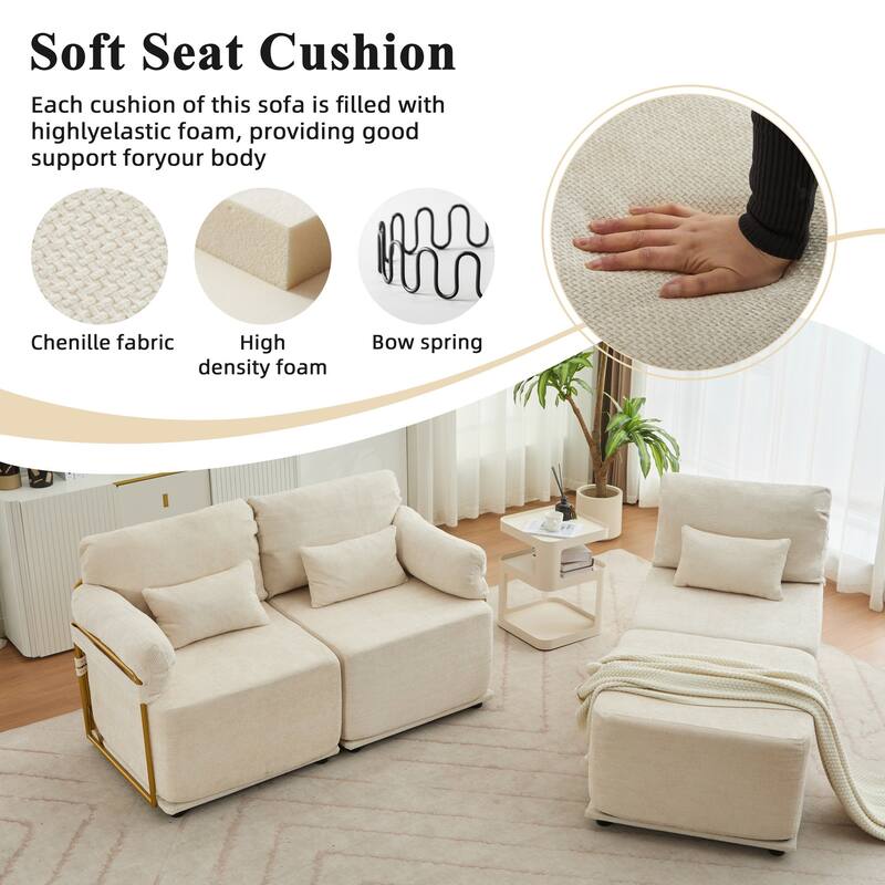 XINMICS Modular Sectional Sofa L Shaped Couch, 3 Seat Sofa Set with Ottoman, Chenille Fabric