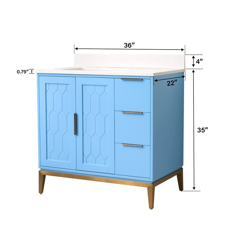 35''H Solid Wood Bath Vanity with Stain-resistant Carrera White Quartz Top and Sink