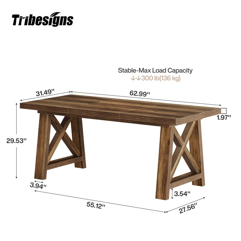 63 Inch Large Home Office Desk Computer Desk with X-Shaped Legs