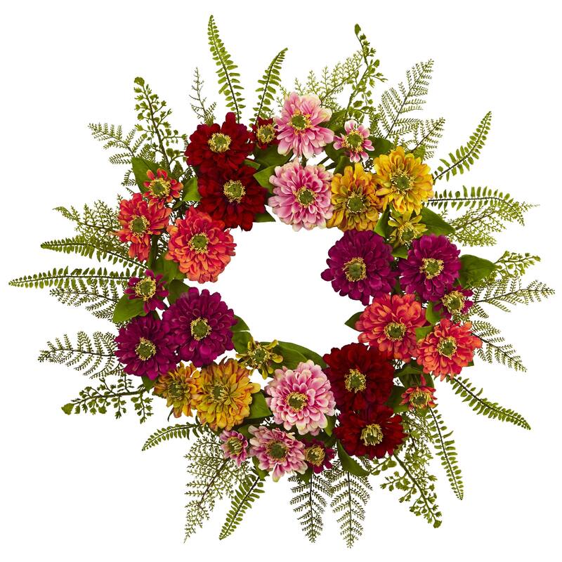 Mixed Flower Artificial Wreath, 20-Inch, Unlit - Multi