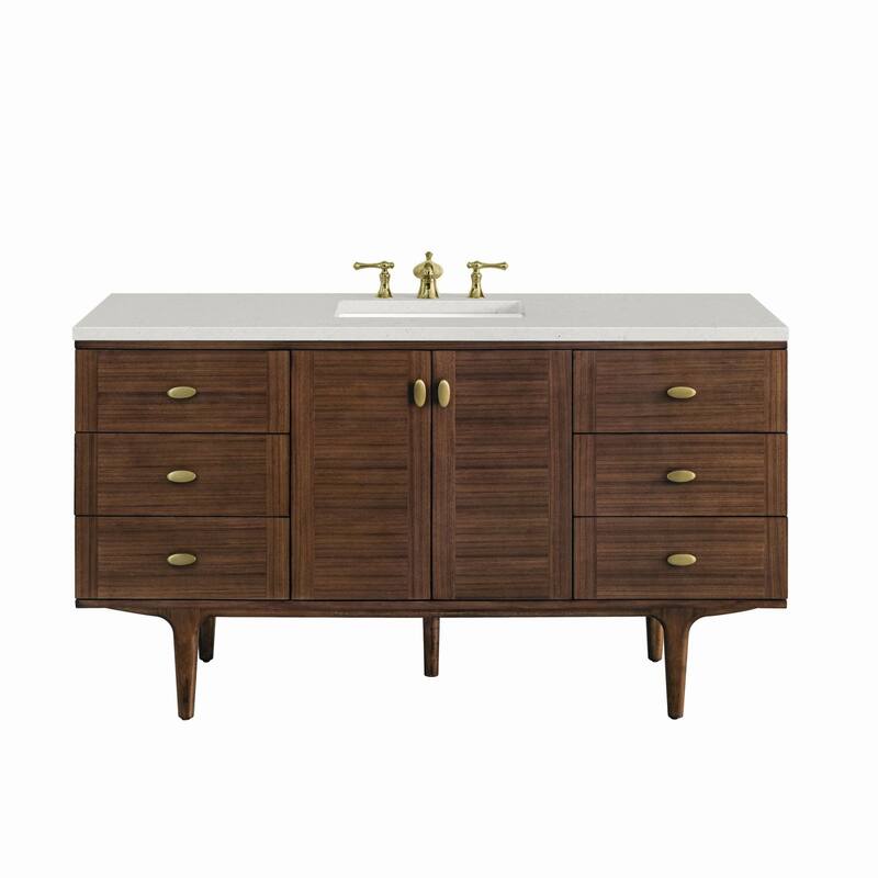 James Martin Vanities 670-V60S-3LDL Amberly 60" Single Basin Wood - Mid-Century Walnut - Walnut Finish