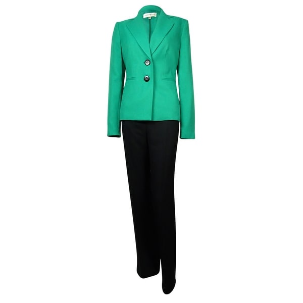 Evan Picone Women's Madison Ave Notch Woven Pant Suit - Emerald/Black