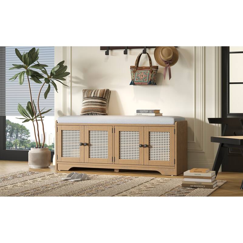 Rustic Entryway Shoe Bench with Removable Cushion