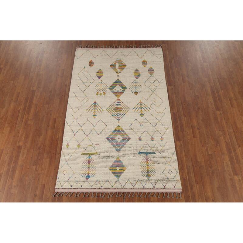 Geometric Moroccan Oriental Area Rug Hand-Knotted Wool Carpet - 5'2"x 8'5"