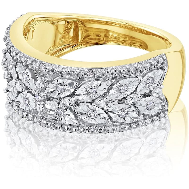 Kobelli 1/10 Carat Natural Diamond 10k Solid Two Tone Gold Vintage Style Wide Butterfly Ring