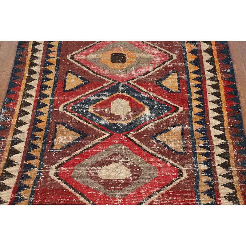 Hand Knotted Oriental 100% Wool Carpet Modern Geometric Red Gabbeh Area Rug - 6' 7'' X 4' 9''