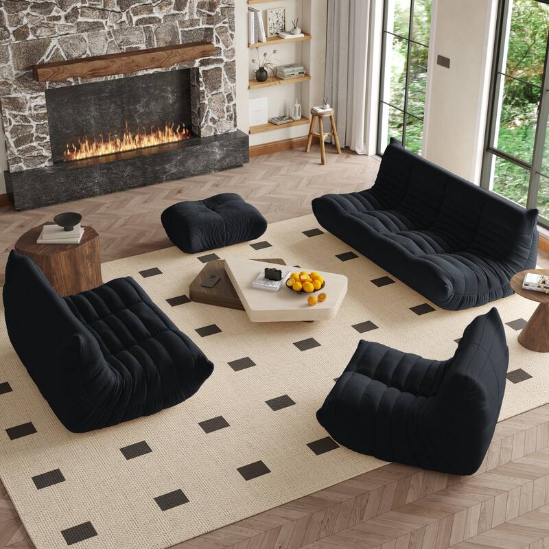 Fireside Chair Single Sofa Teddy Fabric Bean Bag Chair