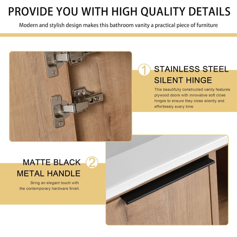 Malwee 24"/30" Floating Bathroom Vanity, Wall Mounted Bathroom Vanity with Ceramic Sink,Soft Close Door and Shelf