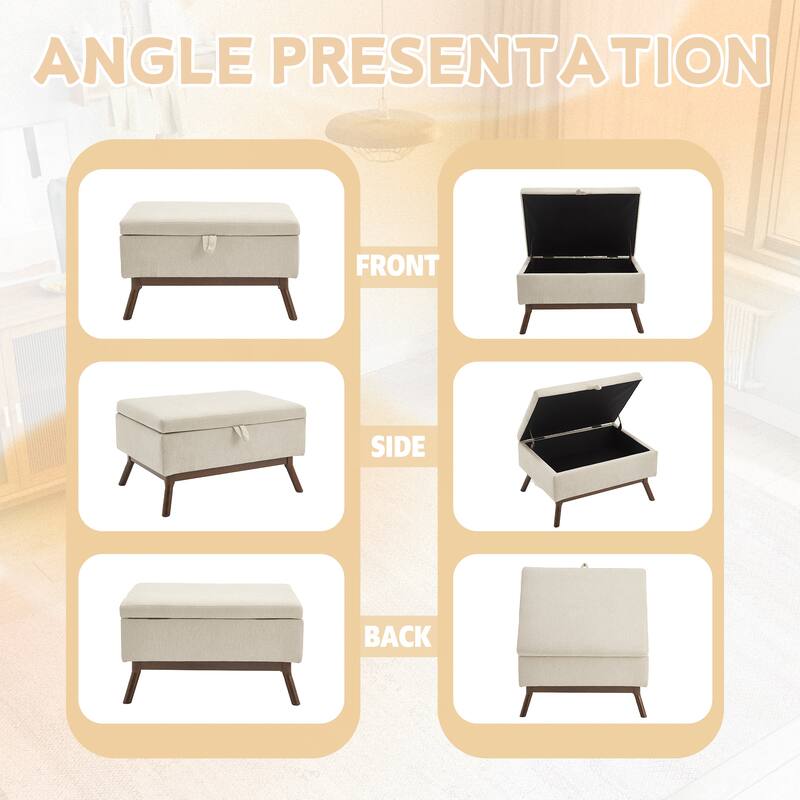 Mid-century modern square coffee table storage bench, assembled, suitable for living room