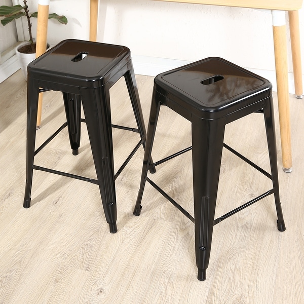Shop Belleze 26" Black High Backless Metal Bar Stool ...