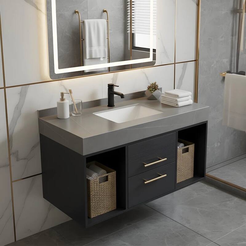 Modern Wall-Mounted Bathroom Vanity with Faux Marble Top