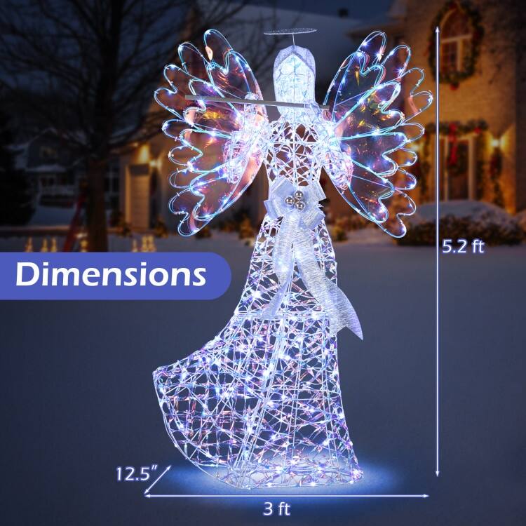 Clear-Blue Metal PVC 3D Lighted Angel with 250 LED Lights for Christmas Decor - 3 ft x 12.5" x 5.2 ft