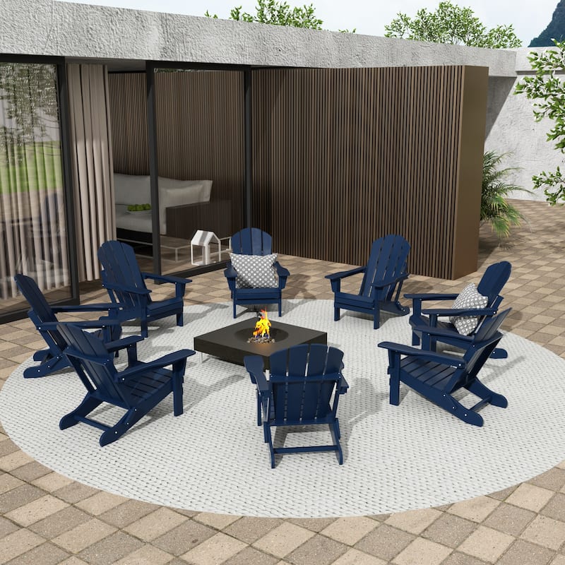 Polytrends Laguna Hdpe All Weather Outdoor Patio Foldable Adirondack Chairs (Set Of 8) - Navy Blue