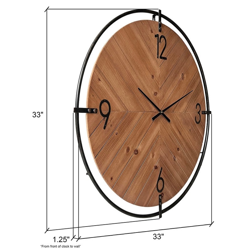 Evelyn Herringbone Wood Round Wall Clock - 33"H x 33"W x 1.25"D