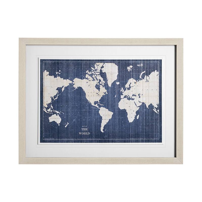 Blueprint World Map Framed Art Print