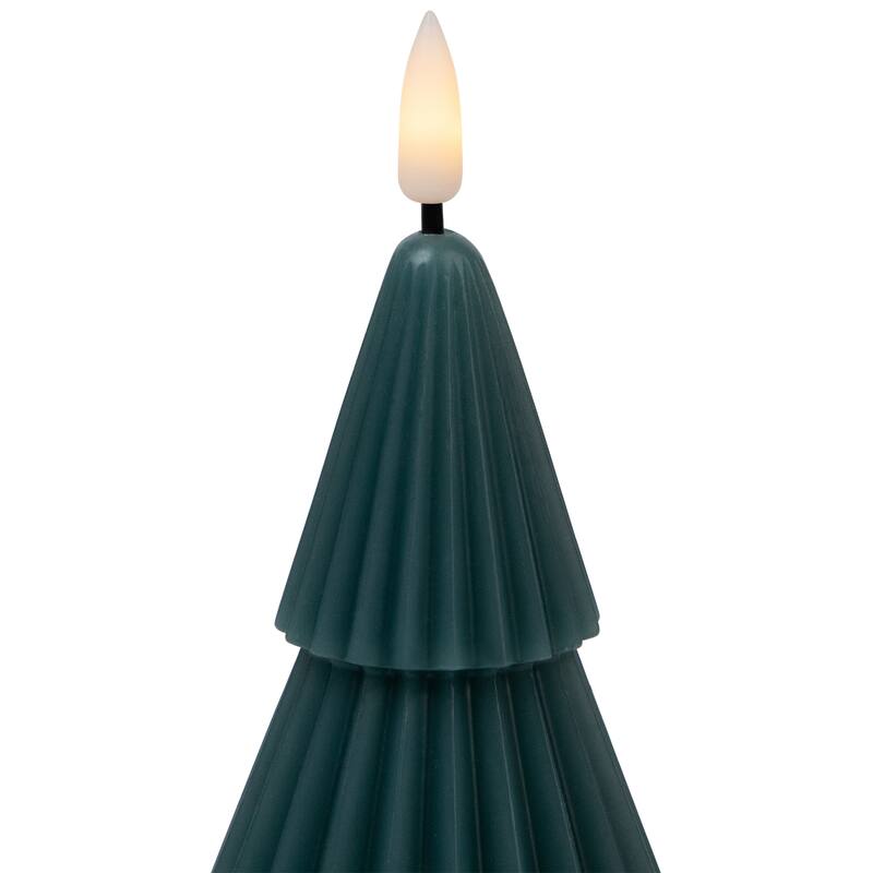 Ribbed Flickering LED Flameless Christmas Tree Wax Candles - 6" - Green - Set of 2