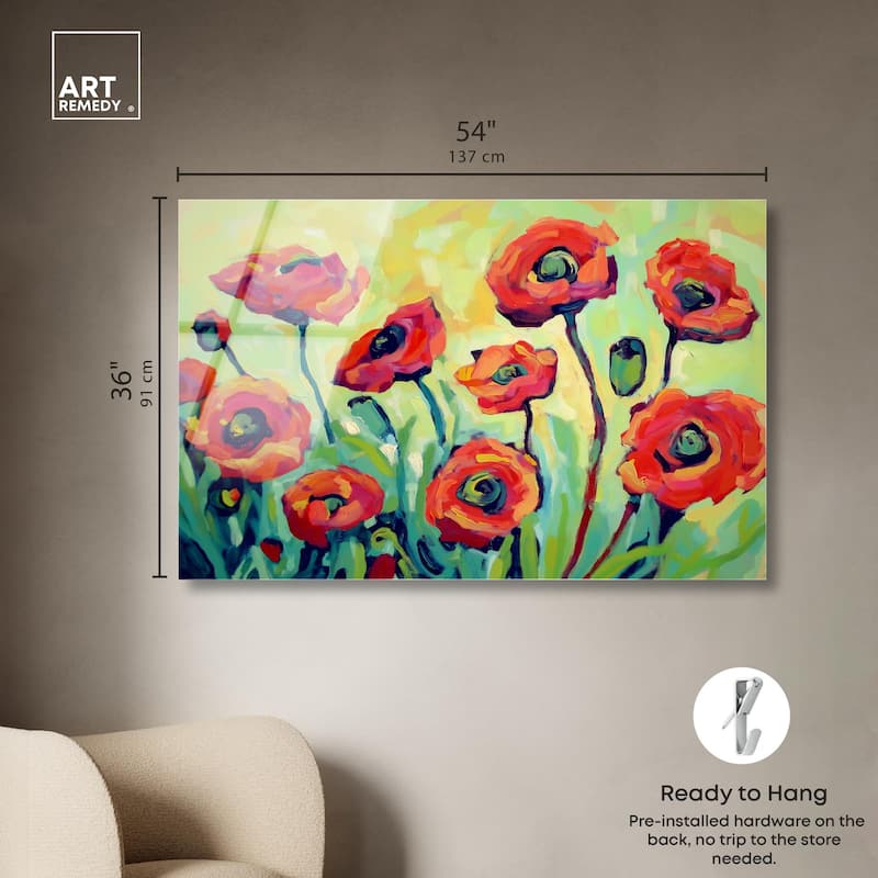 Red Poppy Field I Acrylic by Art Remedy, Ready to Hang