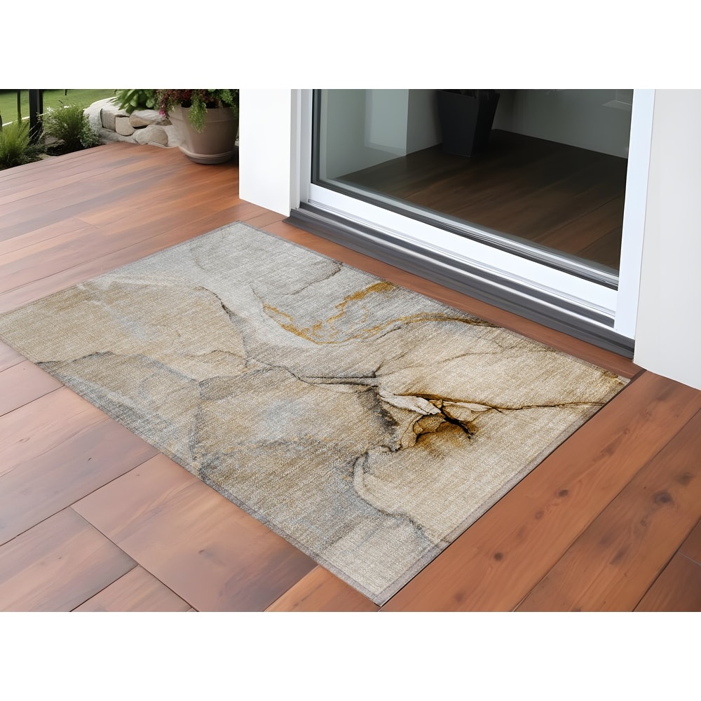 Elfi Contemporary Abstract Weather Resistant Classic Meets Modern Outdoor Rug