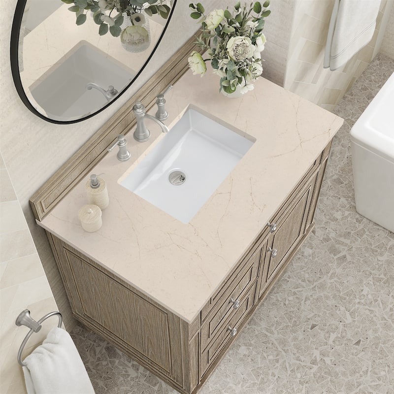James Martin Vanities Lorelai 36" Single Vanity, Whitewashed Oak - Eternal Marfil