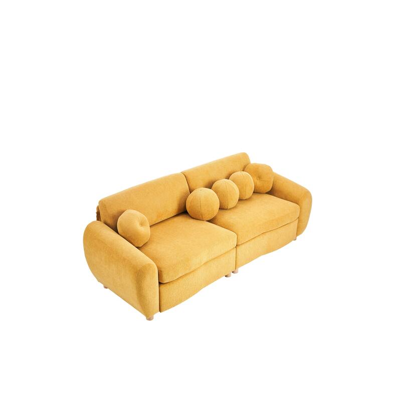 Modern Tufted Chenille Loveseat, Futon Sectional Love Seat Couch, Upholstered Sofa with 2 Pillows & 3 Lumbar Pillows