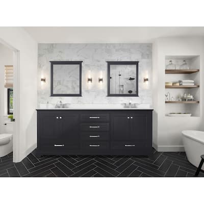 Dukes 80 in. W x 22 in. D Espresso Double Bath Vanity, White Quartz Top, and 30 in. Mirrors