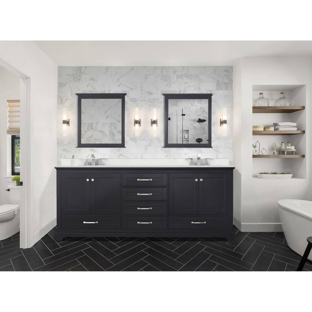 Dukes 80 in. W x 22 in. D Espresso Double Bath Vanity, White Quartz Top, and 30 in. Mirrors
