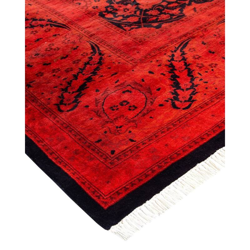 Overton Hand Knotted Wool Vintage Inspired Modern Contemporary Overdyed Black Area Rug - 9' 3" x 16' 3"