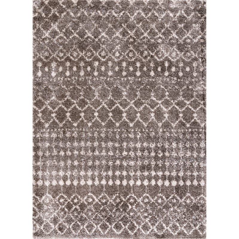 Nuloom Beige Geometric Moroccan Trellis Shag Rug