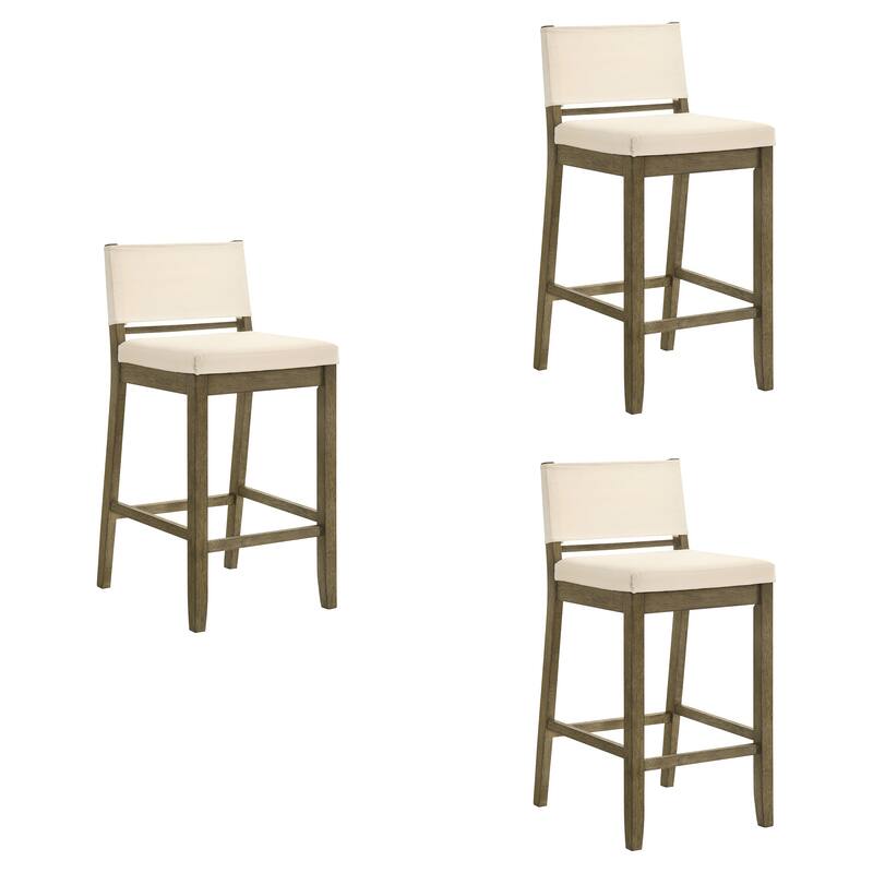 Yanely Mdoern Bar Stool, Upholstered Counter Height Stool with Solid Wood Legs - Set of 3 - Putty Brown - Bar Height