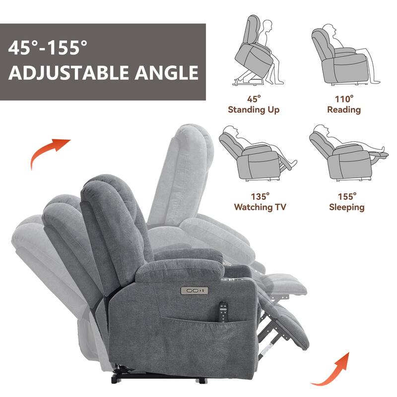Power Lift Recliner Chair with Massage and Heat for Elderly, Overstuffed Wide Recliners, Heavy Duty Motion Mechanism