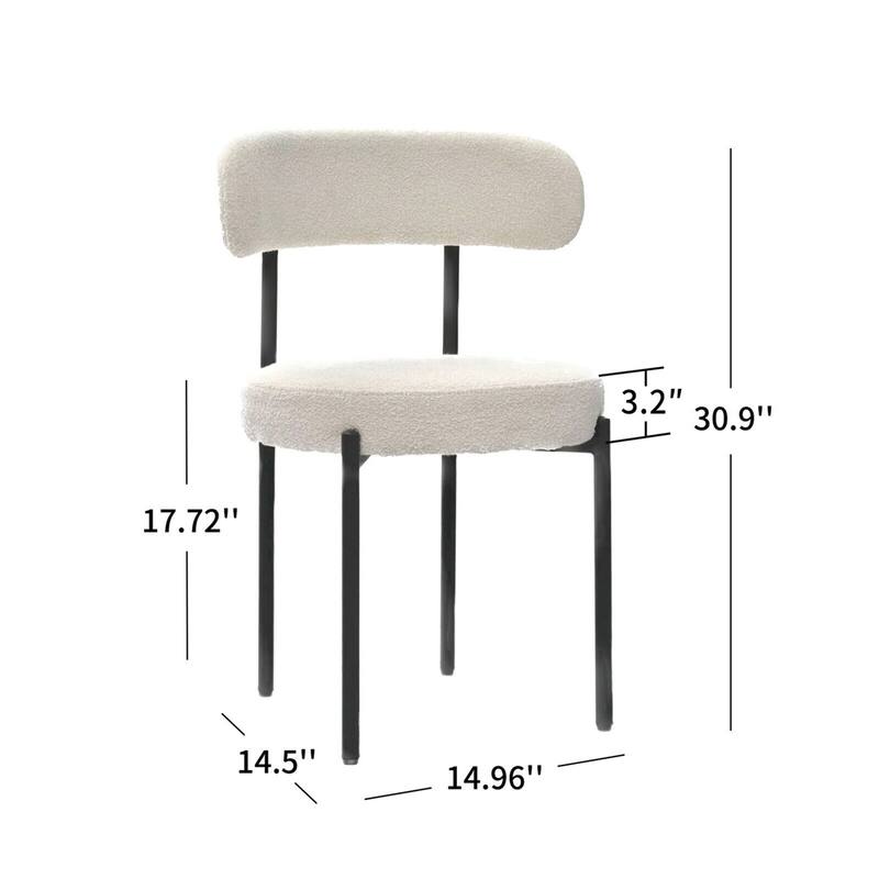 Boucle Dining Chairs Set of 2, Curved Backrest Chair
