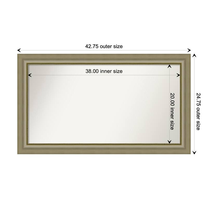 Vegas Silver Framed Non-Beveled Custom Wall Mirror, Bathroom Vanity Mirror - Outer Size: 42.75 x 24.75