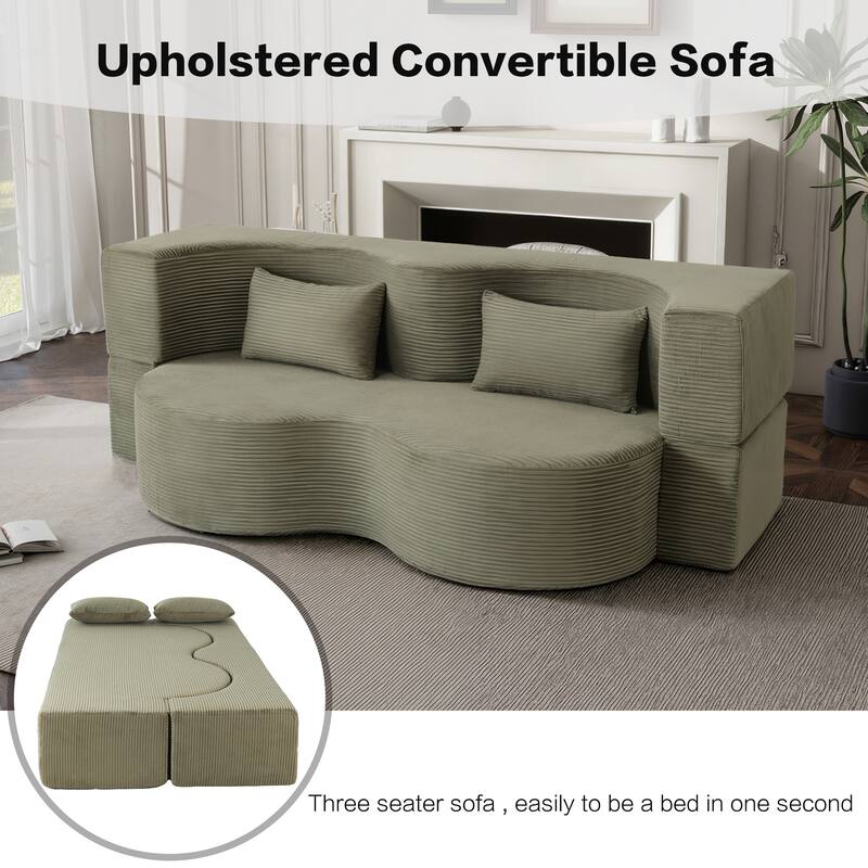 2-in-1 Foldable Sofa Bed, Convertible Sleeper Sofa Couch, Upholstered Cloud Couch Loveseat Recliner Sofa with 2 Pillows - Green