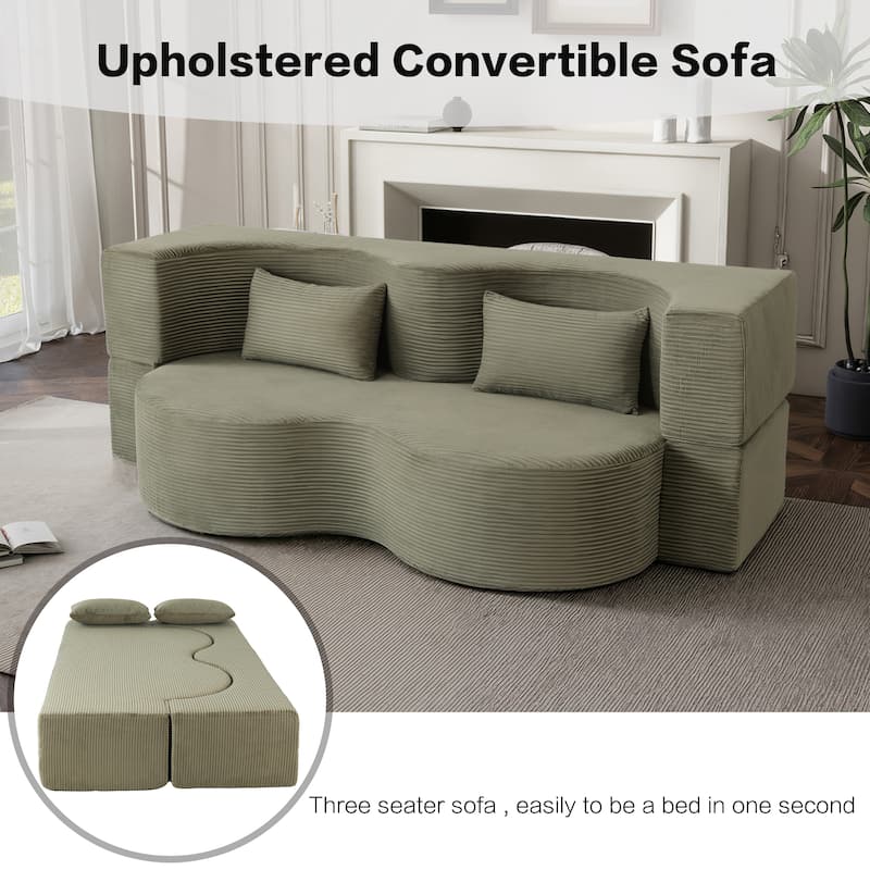 Cloud Upholstered Foldable Compressed Couch Convertible Sleeper Sofa Bed, Folding Boneless Couch with Pillows for Living Room