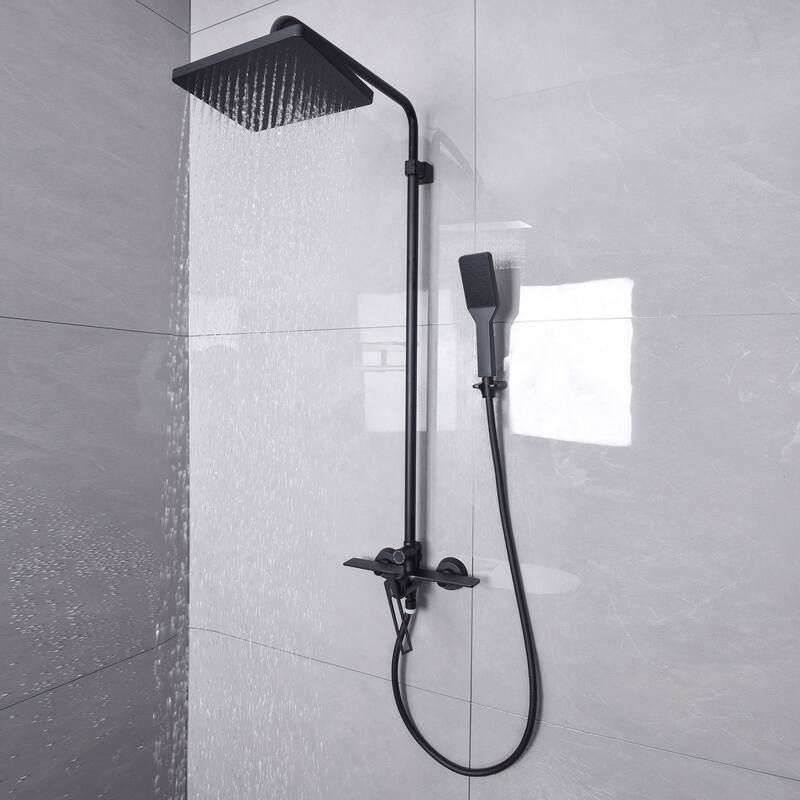Exposed Tub and Shower Faucet with Handheld Shower Brass Brass Wall Mount Complete Shower System with Tub Spout